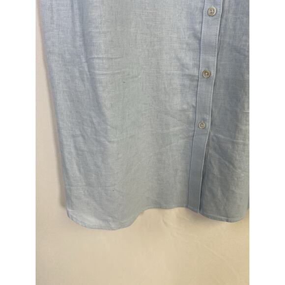 Linen Shirt Dress Button Front Sz XL Blue Well Worn NWT Lagenlook Minimalist - Picture 3 of 7